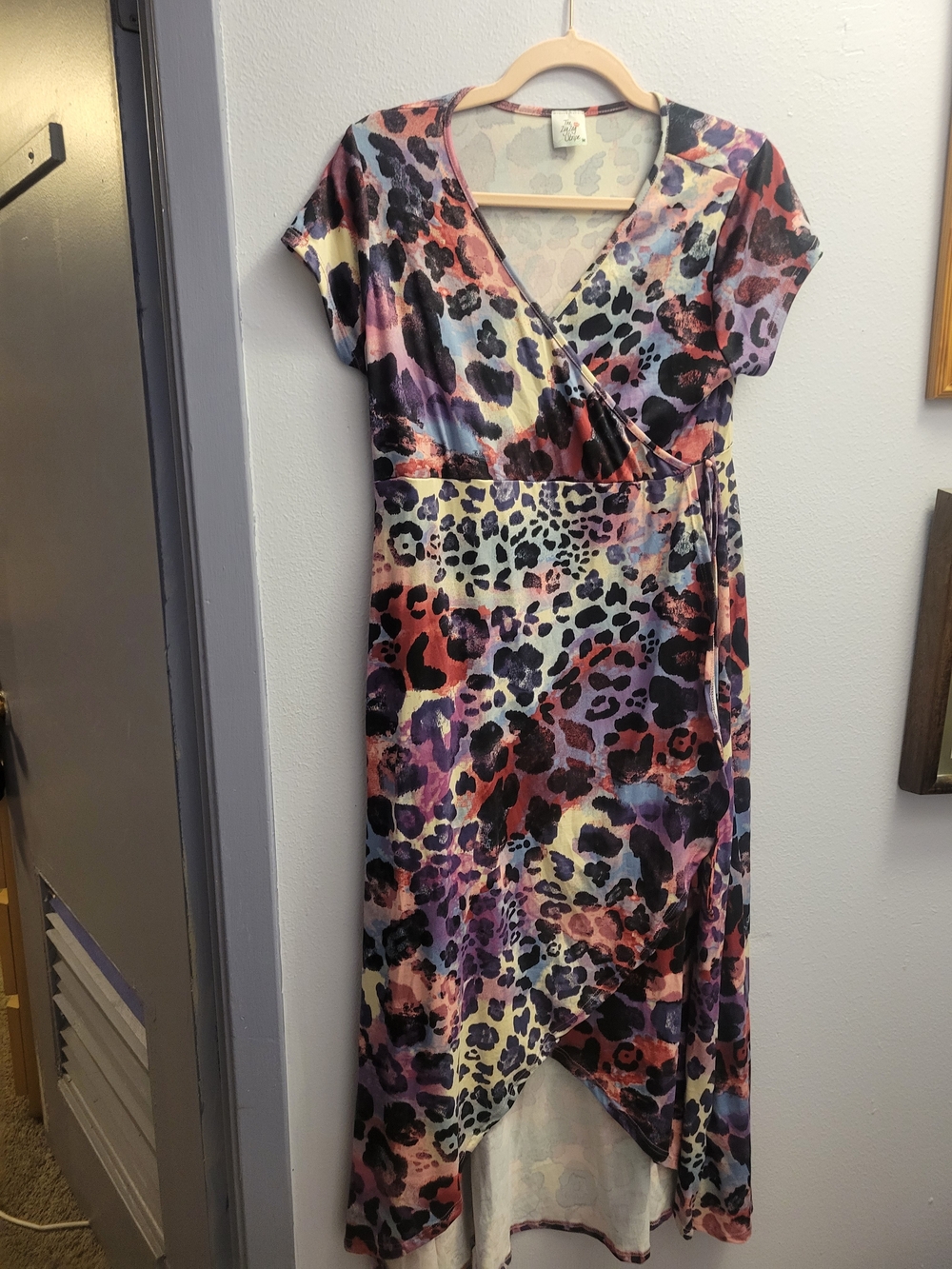 High-Low Leopard Print Wrap Dress in Multi Color